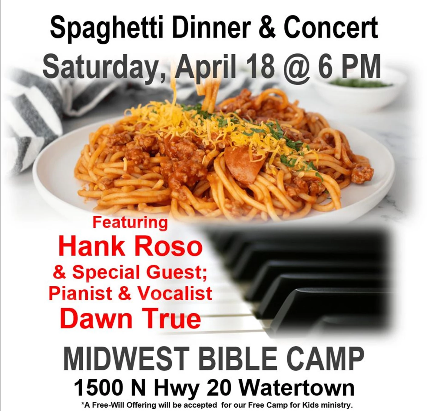 image showing what's happing on Annual Spaghetti Dinner & Concert with Dawn True