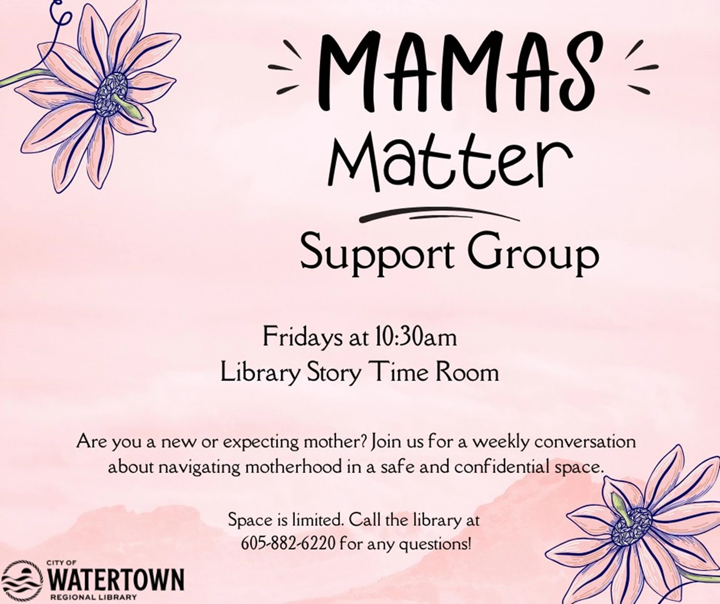 image showing what's happing on Mama’s Matter: A Support Group for Moms at the Watertown Regional Library
