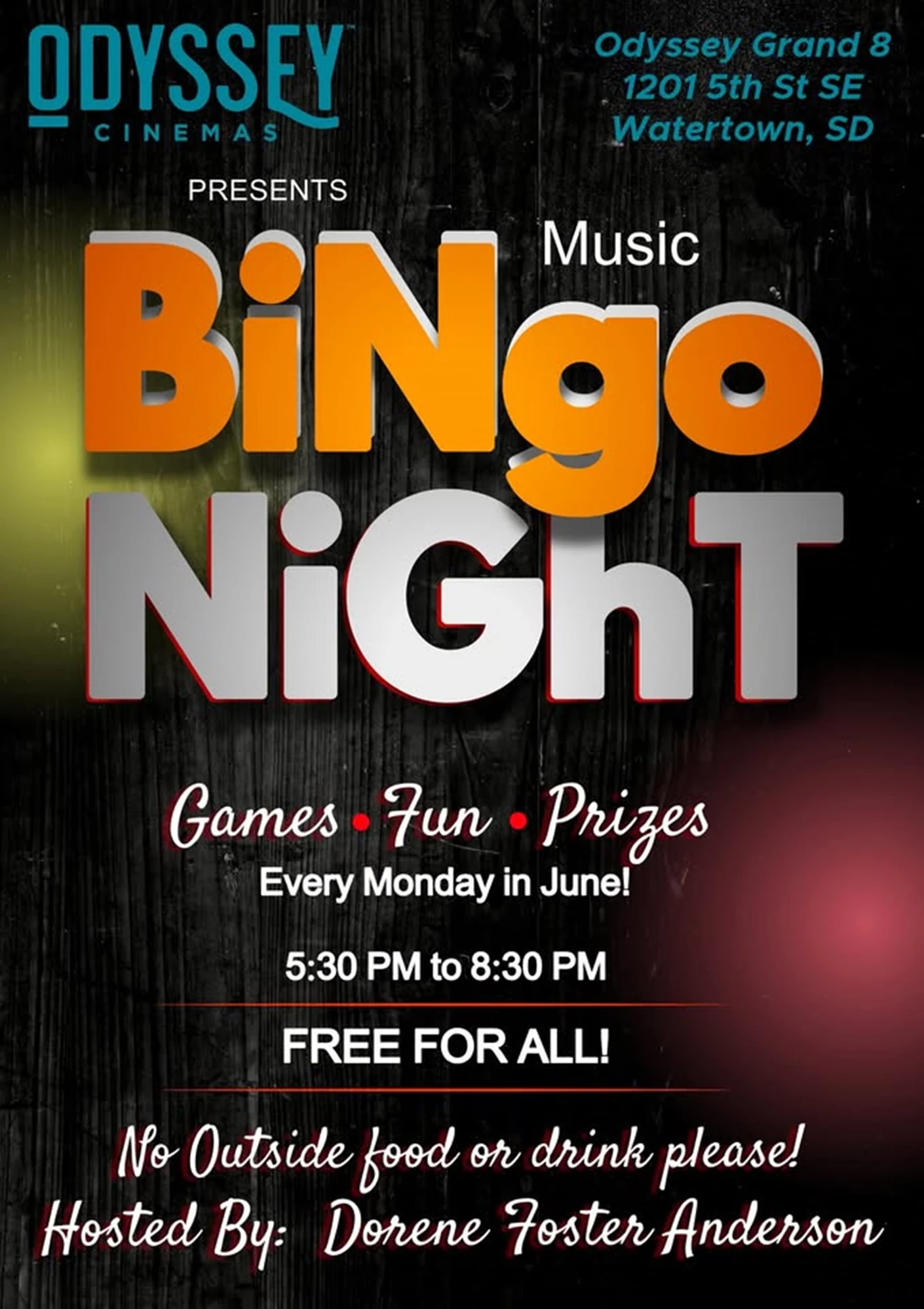 image showing what's happing on FREE Music Bingo at Odyssey Grand 8- Lobby