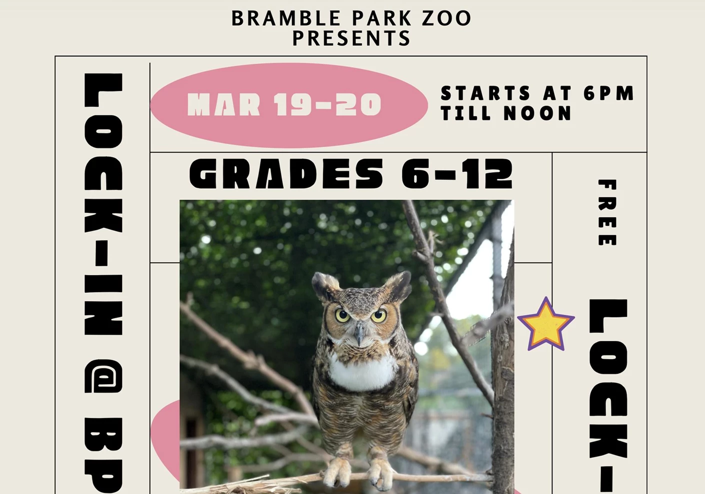 If you know someone who would be interested in snoozing at the Zoo, they can fill out this application for the Inaugural Spring Break Lock-in.