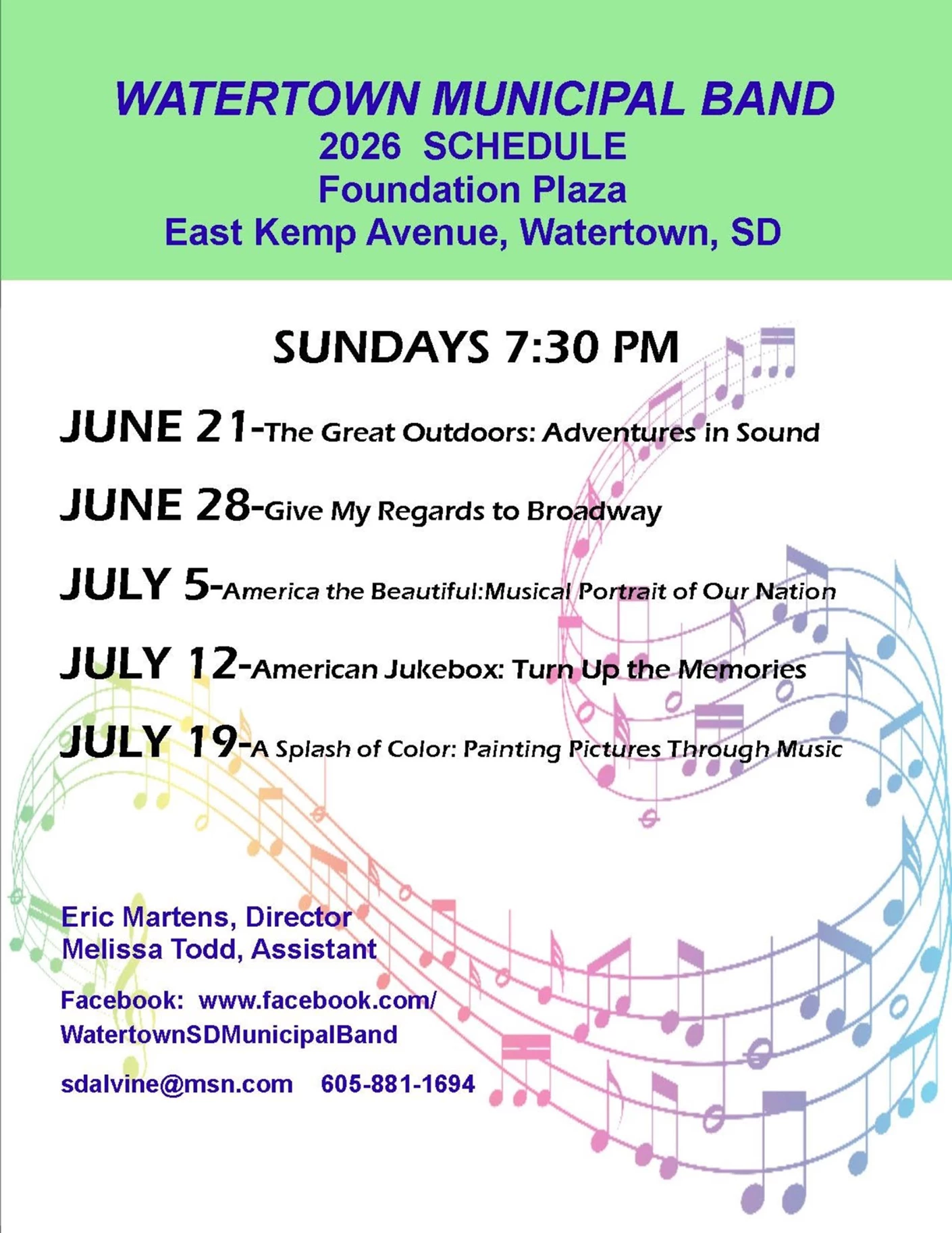 image showing what's happing on Watertown Municipal Band 2026 Schedule